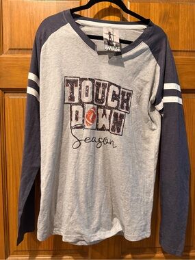 NWT! Keep it Gypsy Sz L Gray & Navy 'Touchdown Season'  Long-Sleeve Tee